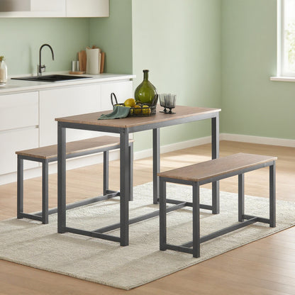 Eettafelset – Eetkamerset – Keukentafelset – Zitgroep – Banken – Modern Design – MDF Tafelblad Met PVC Afwerking – Metalen Epoxy Onderstel – Compact 110x58 cm