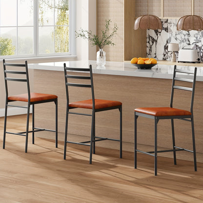 Barkruk – Barstoel – Keukenkruk – Kruk – Barkruk Bruin – Metalen Frame – Kunstleren Zitzitting – Gouden Accenten – Rugleuning – Voetsteun