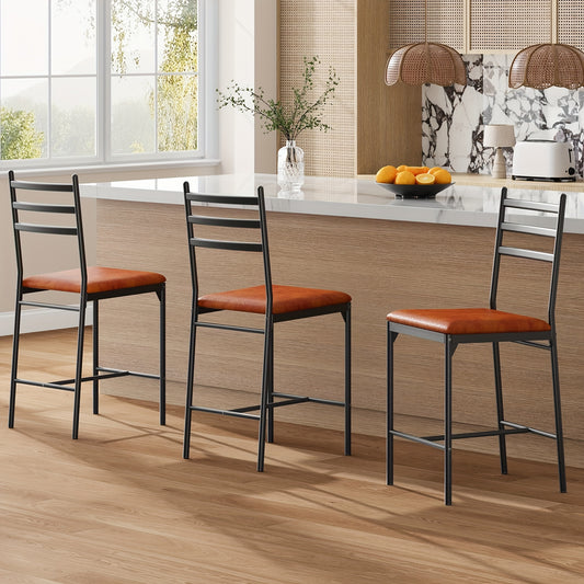 Barkruk – Barstoel – Keukenkruk – Kruk – Barkruk Bruin – Metalen Frame – Kunstleren Zitzitting – Gouden Accenten – Rugleuning – Voetsteun