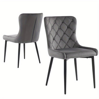Eetkamerstoelen – Keukenstoelen – Bureaustoelen – Stoelen Met Rugleuning – Velvet Gestoffeerde Stoel 2 Stuks – Ergonomisch Ontwerp – Zwarte Metalen Poten