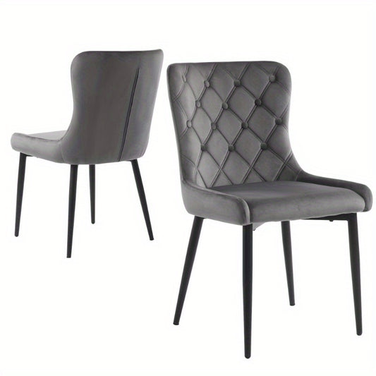 Eetkamerstoelen – Keukenstoelen – Bureaustoelen – Stoelen Met Rugleuning – Velvet Gestoffeerde Stoel 2 Stuks – Ergonomisch Ontwerp – Zwarte Metalen Poten