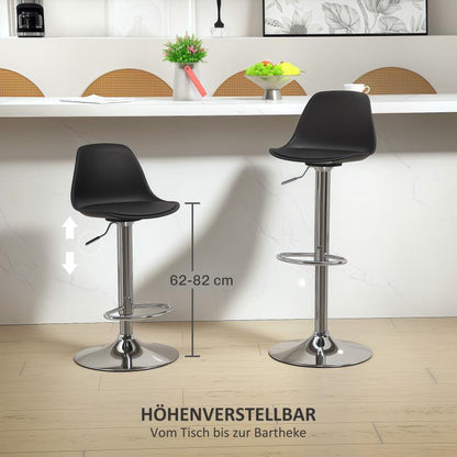 Barstoel – Barkruk – Barstoel Kruk – Barstoelen – Barkrukken Set van 2 – Verstelbare Zithoogte – Draaibare Rugleuning 360° – Stalen Frame – Zitting van Synthetisch Leer – Zwart