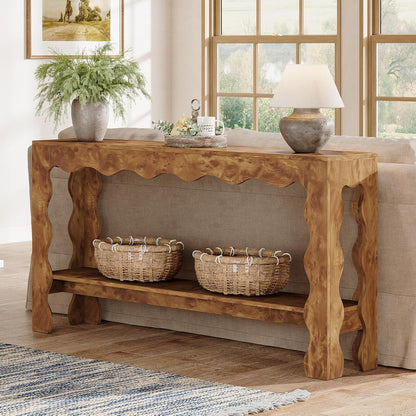 Console Tafel – Sidetable – Haltafel – Opbergmeubel – Banktafel – Lichtbruin – Smal en Lang – 2-laags Opbergruimte