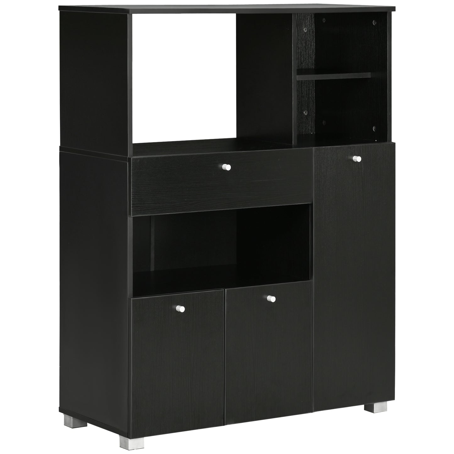 Keukenkast – Magnetronkast – Bergkast – Opbergkast – Dressoir – Zwart Houtdecor – Aluminium Handgrepen – 90x40x120 cm – Robuuste E1 Spaanplaat