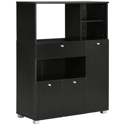 Keukenkast – Magnetronkast – Bergkast – Opbergkast – Dressoir – Zwart Houtdecor – Aluminium Handgrepen – 90x40x120 cm – Robuuste E1 Spaanplaat