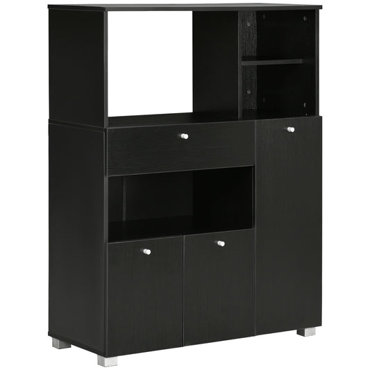 Keukenkast – Magnetronkast – Bergkast – Opbergkast – Dressoir – Zwart Houtdecor – Aluminium Handgrepen – 90x40x120 cm – Robuuste E1 Spaanplaat