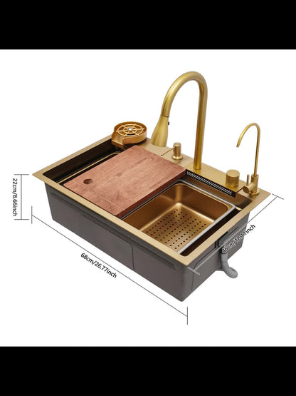 Sink 68cm- Golden, Stainless Steel Golden Rectangular Sink for Kitchens, Restaurants, Cafes, Bars, Hotels