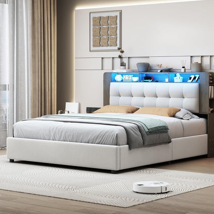 Ladenbed – Tweepersoonsbed – Opbergbed – Bed Met Lade – Stalen Bedframe – 160x200 cm – Fluwelen Bekleding – Gasdrukveren Lade