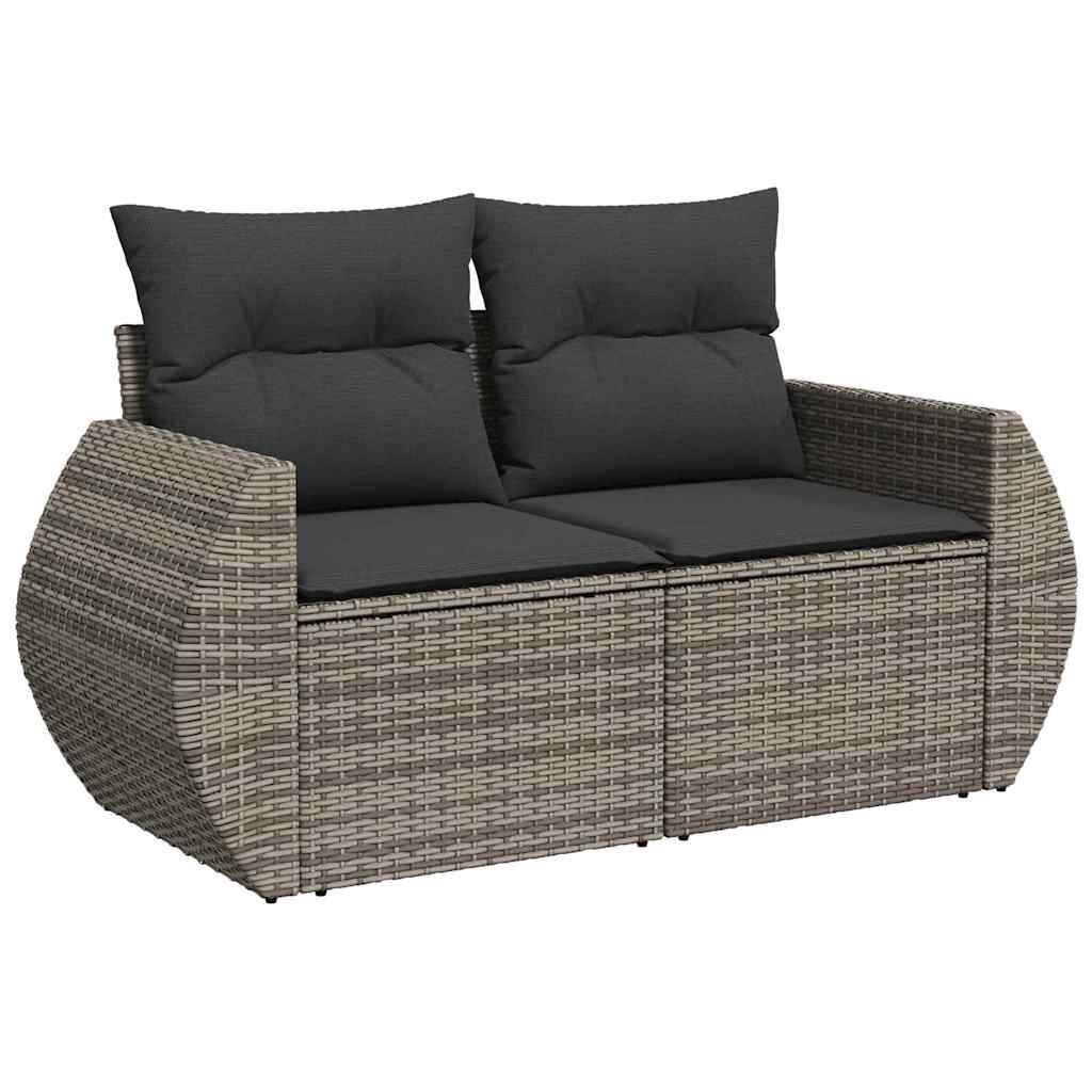 Tuinbank – Buitenbank – Tuinmeubel – Loungeset – Zithoek – Handgevlochten Rattan – Weerbestendige Kussens – 5 Zitplaatsen – Grijs/Donkergrijs