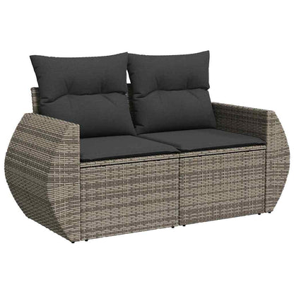 Tuinbank – Buitenbank – Tuinmeubel – Loungeset – Zithoek – Handgevlochten Rattan – Weerbestendige Kussens – 5 Zitplaatsen – Grijs/Donkergrijs