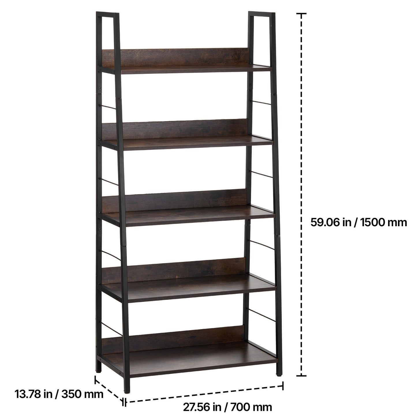 Metalen Boekenplank – Boekenkast – Plankenrek – Opbergkast – Display Rek – 5 Lagen – Stabiel Metalen Frame – Krasbestendige Bruine Afwerking