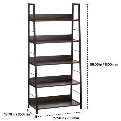 Metalen Boekenplank – Boekenkast – Plankenrek – Opbergkast – Display Rek – 5 Lagen – Stabiel Metalen Frame – Krasbestendige Bruine Afwerking