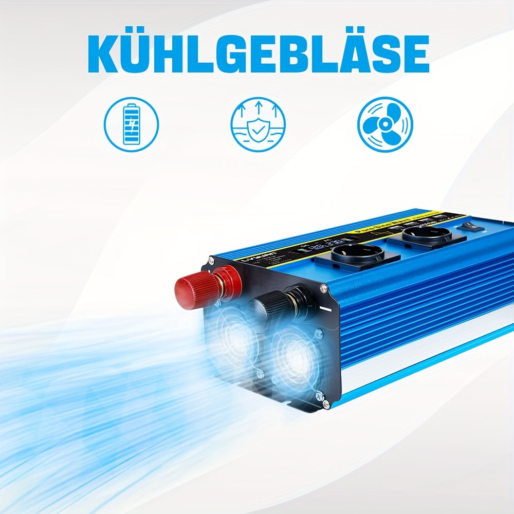 Omvormer Auto – Stroomadapter – Spanningsomzetter – Inverter – Converter – 2000W Continu Vermogen – Pure Sinusgolf Met LCD Display