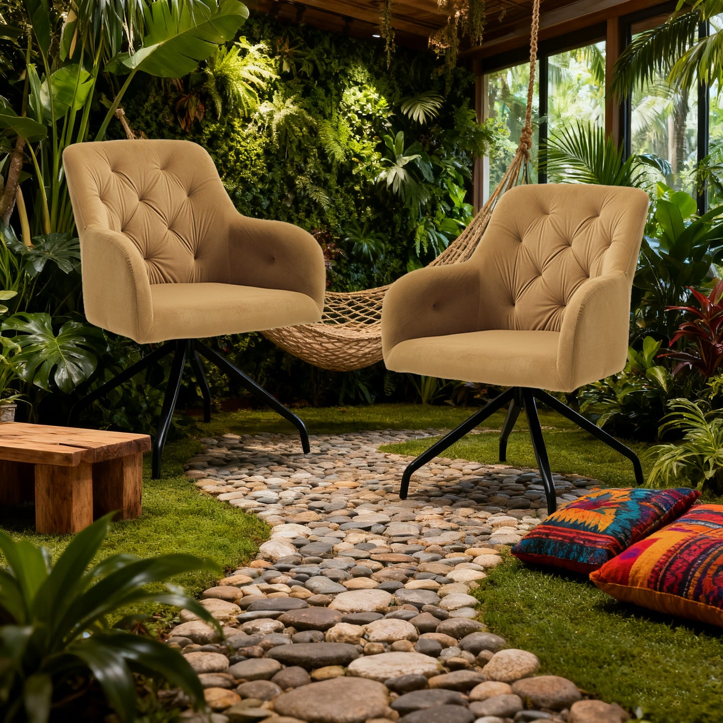 Eetkamerstoelen – Stoelen – Kuipstoelen – Velvet Stoelen – Draaistoelen – Set van 2 – Donkergeel – Zachte Velvet Bekleding – 360° Draaibaar Metalen Onderstel