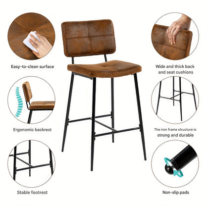 Barkruk – Barstoel – Kruk – Hoog zitmeubel – Bistrostoel – Industrieel design – Suède bekleding – Met rugleuning en voetensteun – Hoogte 75 cm – Metaal frame – Bruin