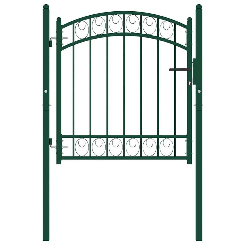 Groene Metalen Tuinpoort – Tuinhek – Toegangspoort – Erfpoort – Opritpoort – Boogvormig Ontwerp – 100 x 100 cm – Weerbestendig Staal Met Slot