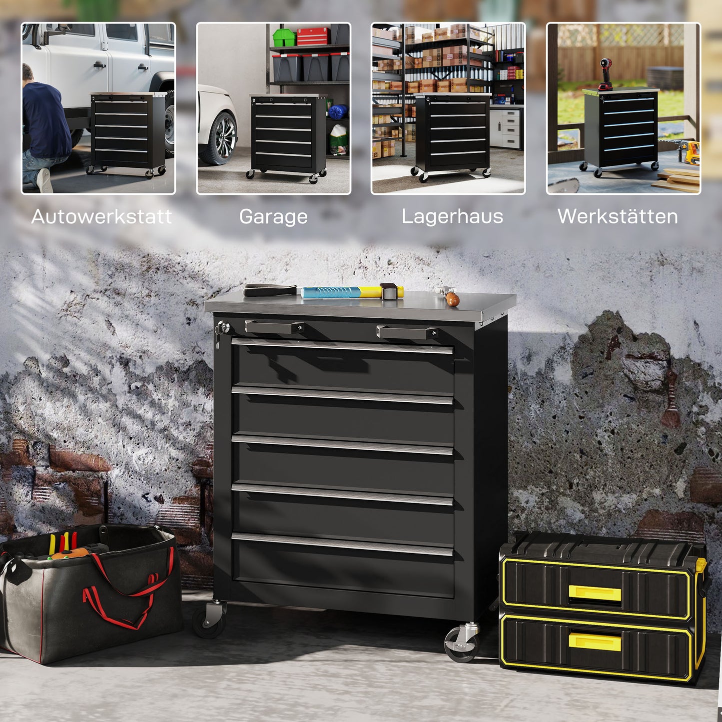 Gereedschapswagen – Werkplaatswagen – Tool Cabinet – Rolling Toolbox – Gereedschapskar – 5 Ruime Laden – Robuust Stalen Frame – Zwenkwielen Met Remfunctie