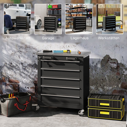Gereedschapswagen – Werkplaatswagen – Tool Cabinet – Rolling Toolbox – Gereedschapskar – 5 Ruime Laden – Robuust Stalen Frame – Zwenkwielen Met Remfunctie