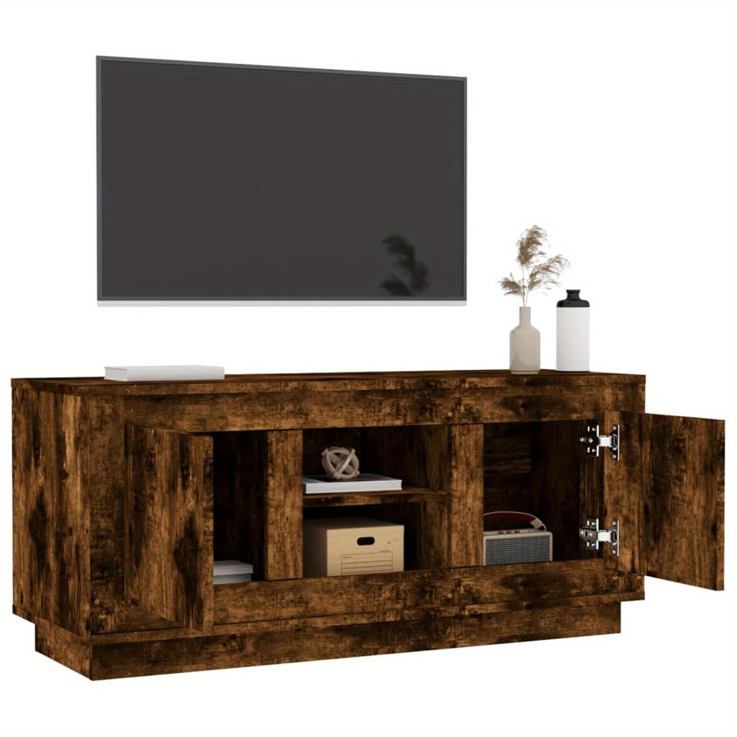 Tv-meubel – Tv-kast – TV-standaard – Entertainmentmeubel – Mediameubel – Smokey Eiken – 102x35x45 cm – Hoogwaardig Gefineerd Hout