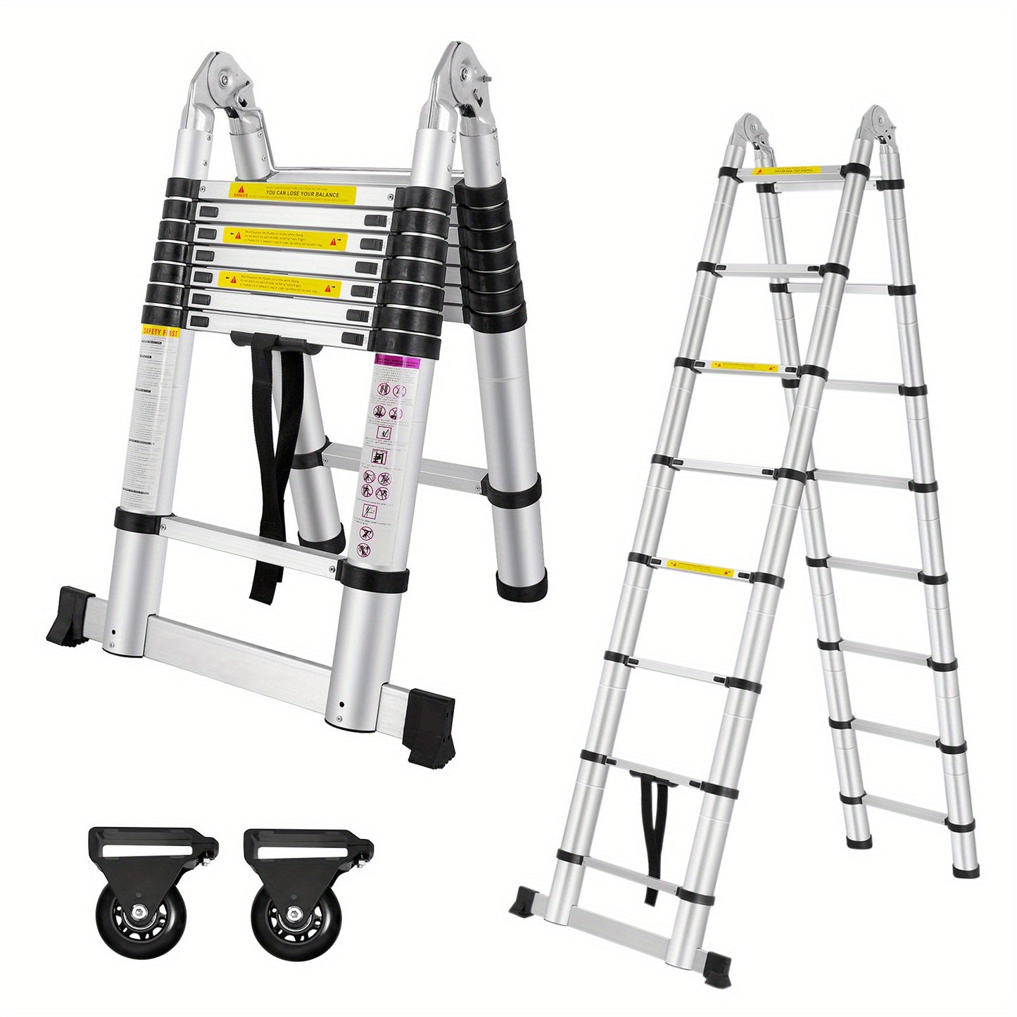 LZQ 3-Step Foldable Aluminum Extension Ladder with Non-Slip Rubber Feet, Adjustable Height & Ergonomic Handles - Lightweight Portable Design for Home, Office, Construction Use, Ladder for Home Use, Sturdy Construction