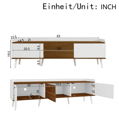 TV cabinet, TV table, TV stand, three door cabinet, compact design, white and natural wood grain finish, height 49.5cm * length 160cm * width 39cm,  Media Storage, Sleek Cabinet, Modern Design, Easy Assembly, Console Table, D