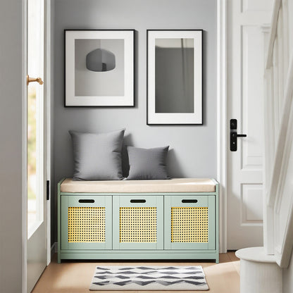 Halbank – Bankje – Zitbank – Opbergbank – Gangbank – Met Lade en 2 Deurtjes – Max. 150 kg – 90x35x45 cm – Groen – Hout
