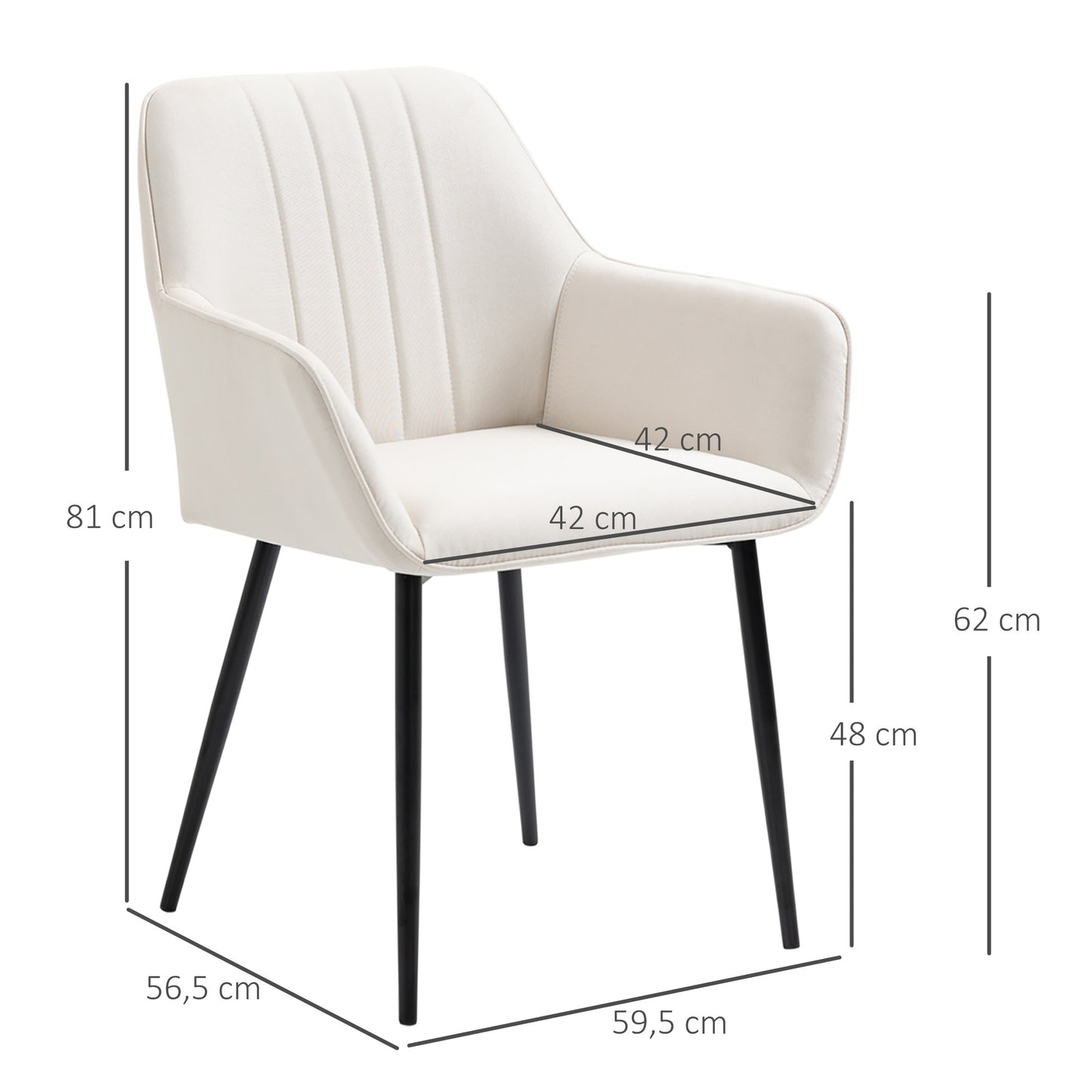 Eetkamerstoel – Stoel – Kuipstoel – Vergaderstoel – Bistrostoel – Set van 2 – Scandinavisch Design – Ergonomische Armleuningen – Beige Linnen Bekleding – Zwarte Metaalpoten