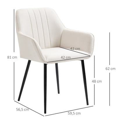 Eetkamerstoel – Stoel – Kuipstoel – Vergaderstoel – Bistrostoel – Set van 2 – Scandinavisch Design – Ergonomische Armleuningen – Beige Linnen Bekleding – Zwarte Metaalpoten