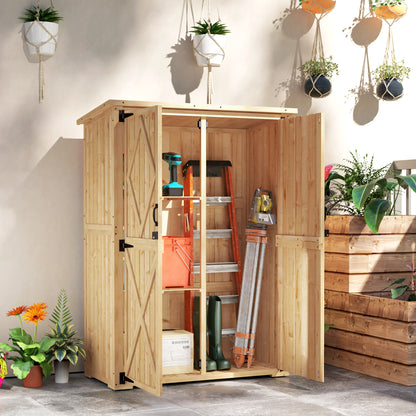 Houten Tuinberging – Tuinschuur – Tuinkast – Berging – Tuinopbergkast – Lichtbruin Vurenhout – Weerbestendig Asfalt Dak – Dubbele Deuren – Verstelbare Pootjes
