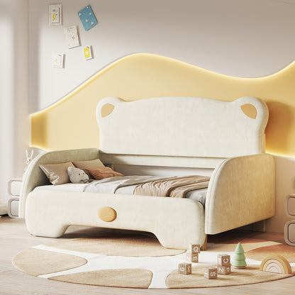 Berenbed – Berenbedbank – Kinderbed – Slaapbank – Uitschuifbed – Beige Kleur – Zachte Beschermranden – Duurzaam Bamboe Materiaal