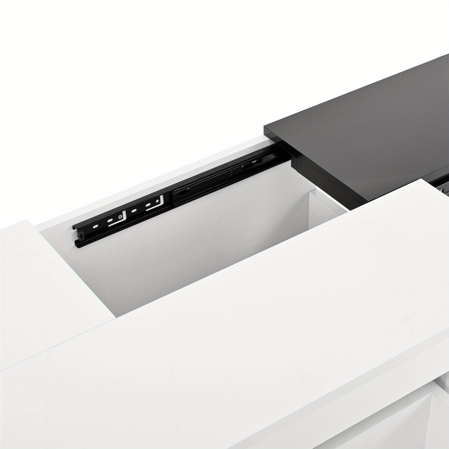 Modern Metal Coffee Table with Retractable Black & White Glossy Top & Hidden Storage - Easy Assembly, Space-Saving Design, Durable Metal Construction for Contemporary Living Room Furniture, Minimalist Center Table for Apartme
