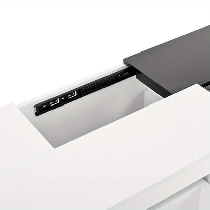 Modern Metal Coffee Table with Retractable Black & White Glossy Top & Hidden Storage - Easy Assembly, Space-Saving Design, Durable Metal Construction for Contemporary Living Room Furniture, Minimalist Center Table for Apartme