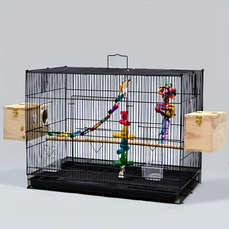 Vogelkooi – Parkietenkooi – Kanariekooi – Vogelverblijf – Binnenkooi – Metalen Kooi – 76x45x45 cm – Gepoedercoat Metalen Behuizing – Makkelijk Schoon Te Maken – Modern Zwart Design