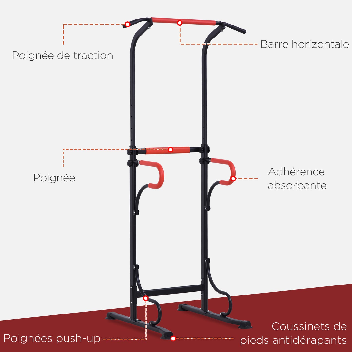 Pull-up Rek – Optrekstang – Fitnessstation – Krachtstation – Home Gym – Verstelbare Hoogte 171-219 cm – Robuust Stalen Frame Zwart/Rood
