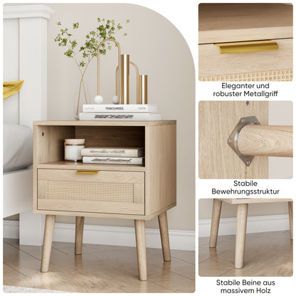 Nachtkastje – Bedside Table – Bijzettafel – Nachtkast – Kastje – Bohemian Stijl – Open Planken – Mid-Century Modern – Gouden Handgrepen – 45 x 40 x 55 cm
