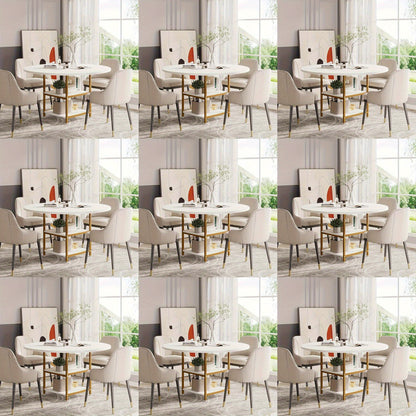 Eettafel – Keukentafel – Ronde Tafel – Eetkamertafel – Inklapbare Tafel – 119 cm Rond – 2-laags Opbergruimte – Wit Gouden Farmhouse Design