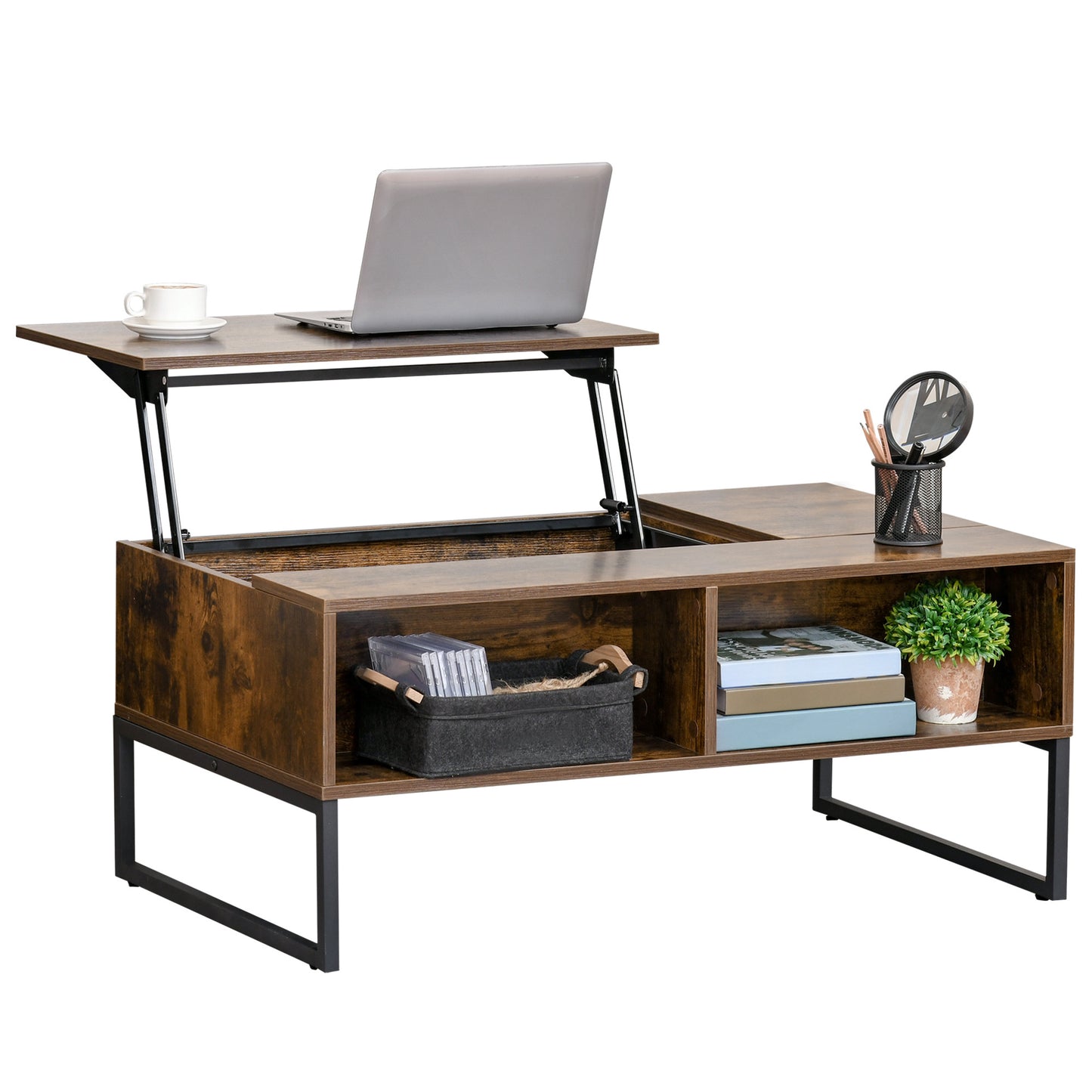 Salontafel – Koffietafel – Woonkamertafel – Verstelbare Tafel – Tafeltje – Bruin – Verstelbaar Blad – Groot Formaat 100x60x44 cm