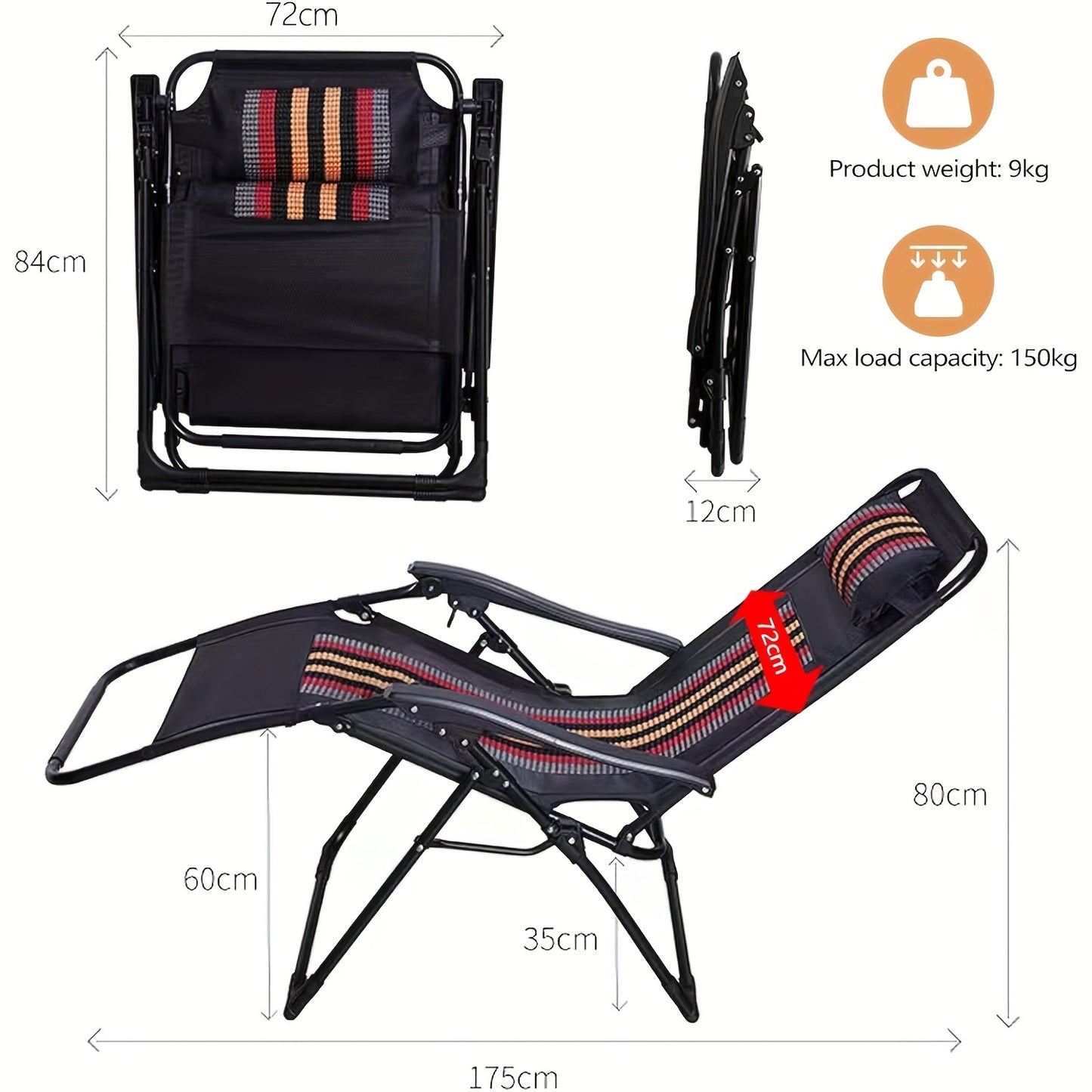 Inklapbare Tuinloungestoel – Tuinstoel – Balkonstoel – Terrasstoel – Loungezetel – Extra Breed 72 cm – Inclusief Cuphouder – Verstelbare Rugleuning – Draagvermogen 150 kg – Set van 2