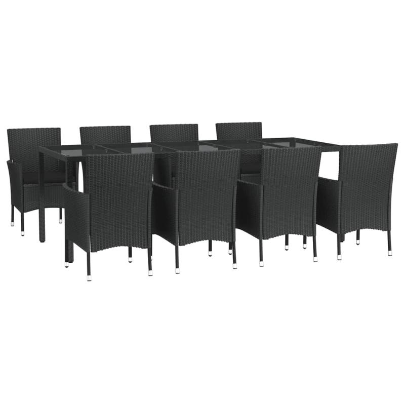 9-delige Tuinset – Tuinmeubelset – Balkonset – Terrasset – Buitenmeubels – Zwart Poly Rattan – Inclusief Kussens – Duurzaam Metalen Frame