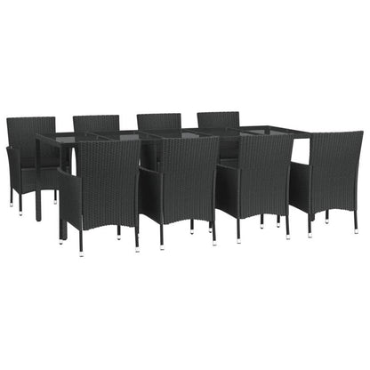 9-delige Tuinset – Tuinmeubelset – Balkonset – Terrasset – Buitenmeubels – Zwart Poly Rattan – Inclusief Kussens – Duurzaam Metalen Frame