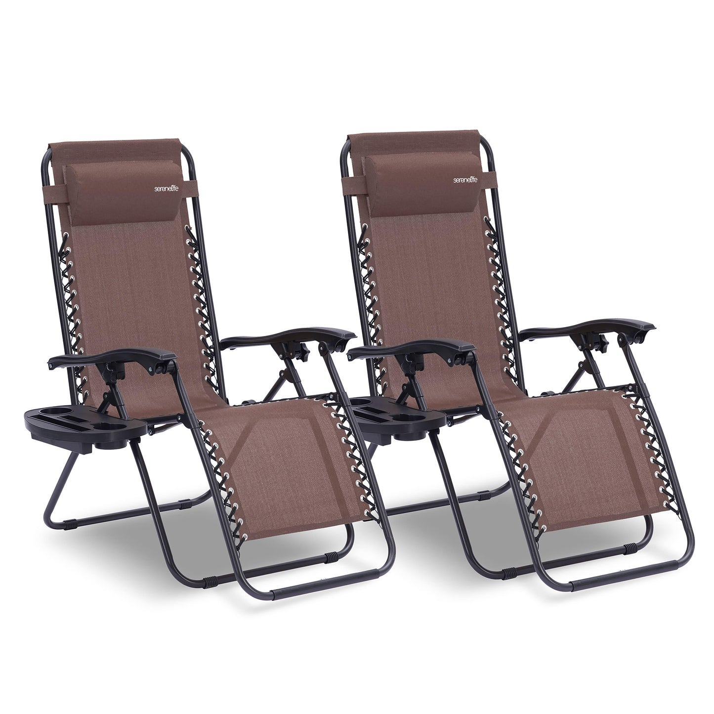 Loungestoel – Lounger – Tuinstoel – Relaxstoel – Ligstoel – Set Van 2 – Verstelbaar Met Afneembaar Zijtafeltje – Weerbestendig Stalen Frame - Bruin
