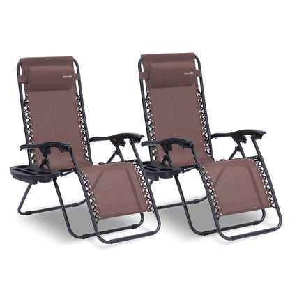 Loungestoel – Lounger – Tuinstoel – Relaxstoel – Ligstoel – Set Van 2 – Verstelbaar Met Afneembaar Zijtafeltje – Weerbestendig Stalen Frame - Bruin