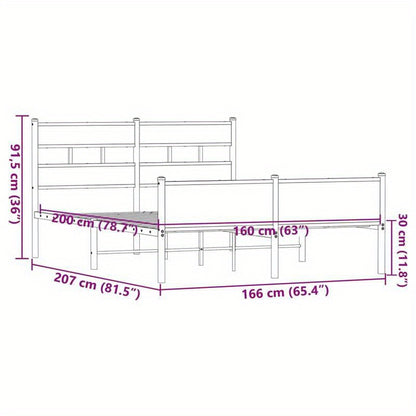 Bed frame without mattress in Brown Oak Metal 160x200cm