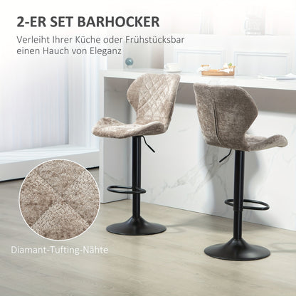 Barkrukken – Barstoelen – Keukenkrukken – Barkruk Set – Stoelen Met Rugleuning – Taupe Bruin – Verstelbaar – 360° Draaibaar