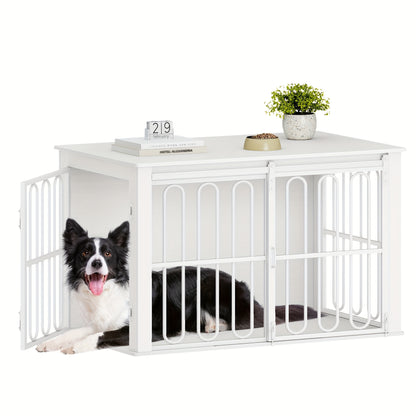 hondenbench – hondenhok – hondenkooi – hondenbench voor kleine honden – houten bench – dubbele schuifdeur – 100 x 60 x 62,4 cm – wit