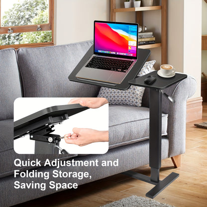 Mobiele Bedtafel – Laptoptafel – Verstelbaar Bureau – Sta Zit Werkplek – Draaibaar Laptophouder – Zwartwalnoot – Pneumatische Hoogteverstelling 80-116 cm – Ergonomisch Compact Opvouwbaar Bureau