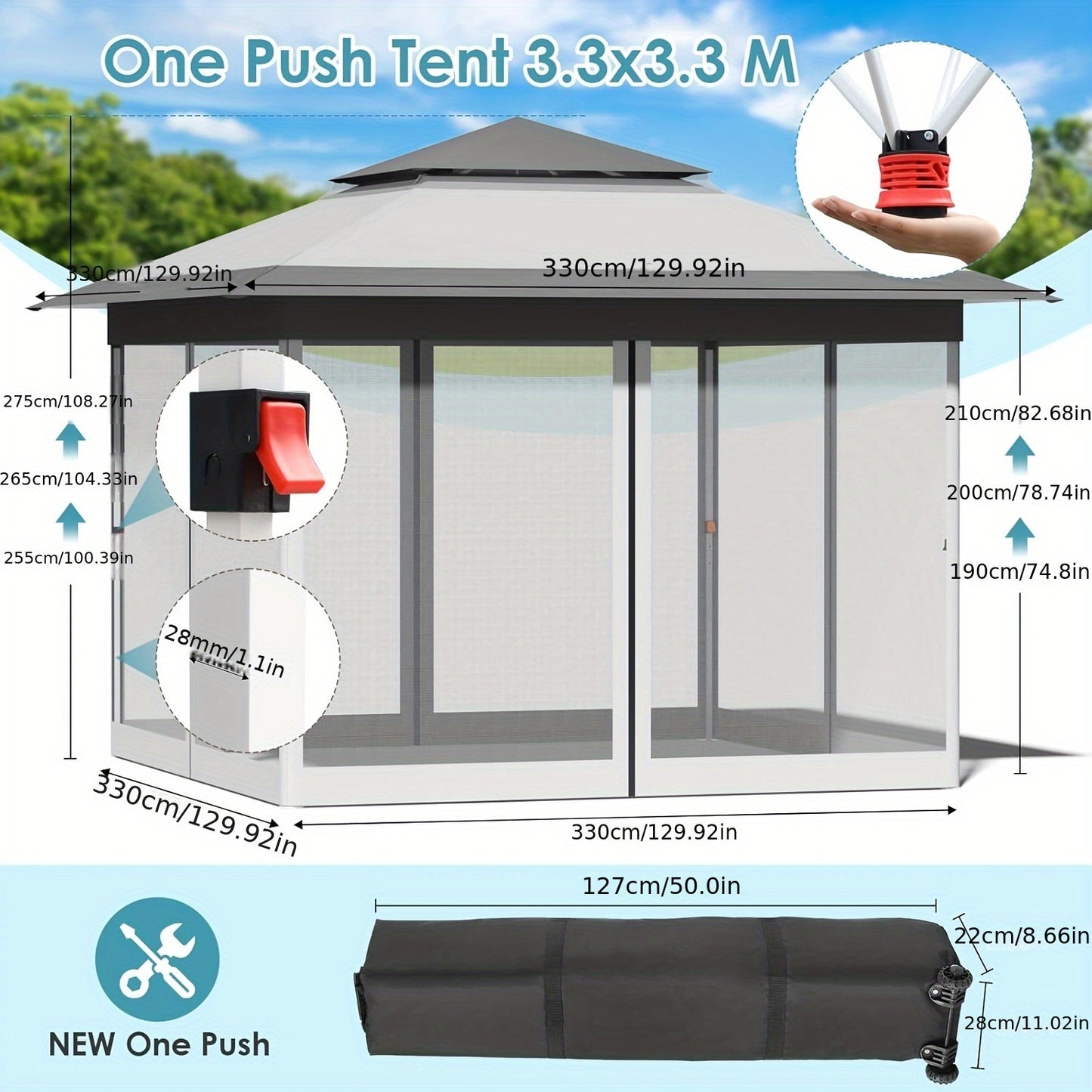 Partytent – Paviljoen – Feesttent – Tuintent – Vouwtent – 3x3 Meter – 4 Muskietennetten – UPF 50+ Zonbescherming