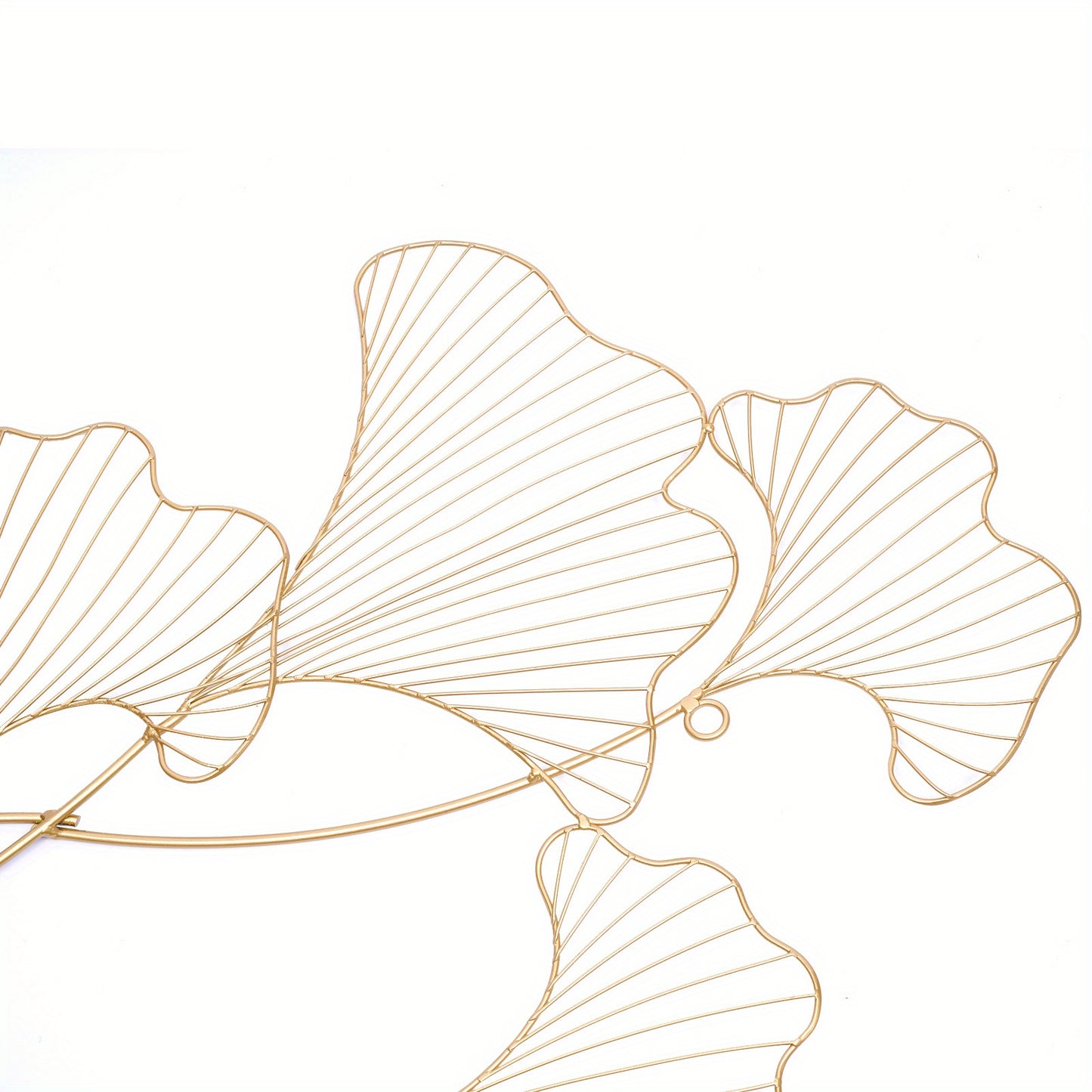Ginkgo Wanddecoratie – Metalen Wandkunst – Muurdecoratie – Wandornament – Woondecoratie – Extra Lang 120x57 cm – Goudgele IJzeren Constructie – Handgemaakte 3D Bladdisplay – Inclusief Ophangset
