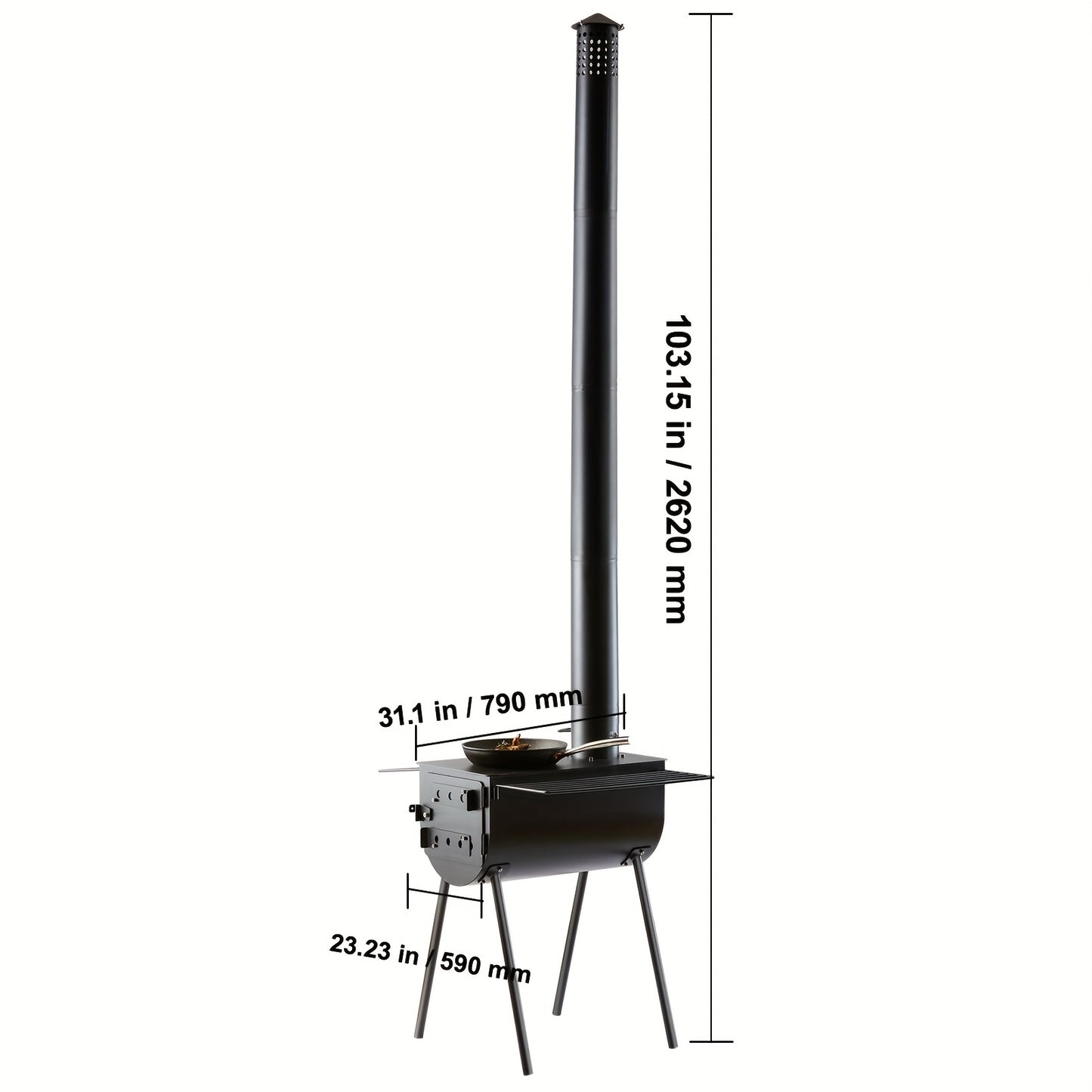 Tentkachel Op Hout – Houtkachel – Campingkachel – Buitenverwarmer – Tungsten Staal – 3 Meter Lengte – Stroomloos Gebruik