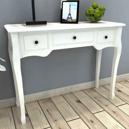 Sidetable – Consoletafel – Wandtafel – Haltafel – Dressoir – 3 Ruime Laden – Stevig Hardhouten Frame – Strak Wit Afgewerkt